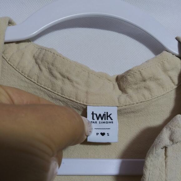 Twik Natural Neutral Babydoll Linen Casual Tan Button-Up Dress Size Small - Picture 5 of 8